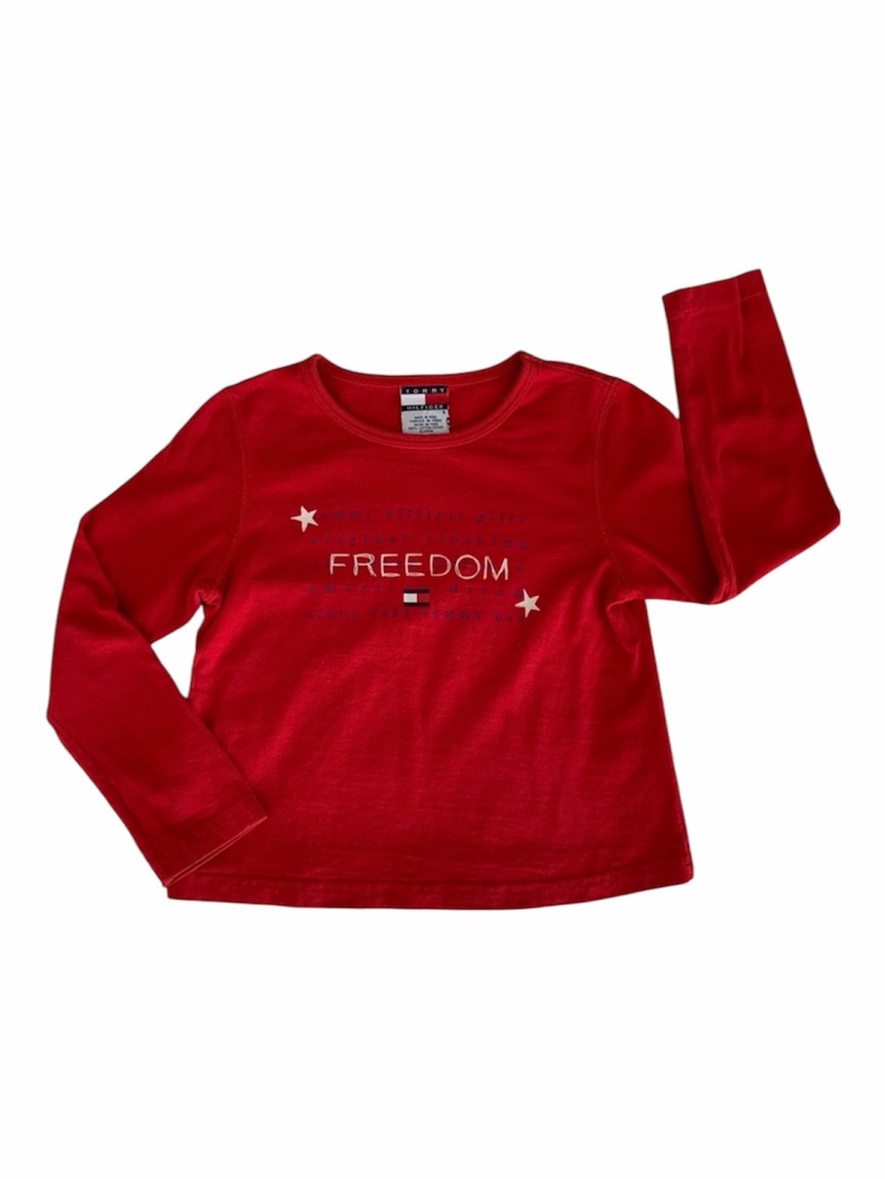 Vintage Tommy Hilfiger Girls Size 5 Red Freedom Graphic Long Sleeve Shirt